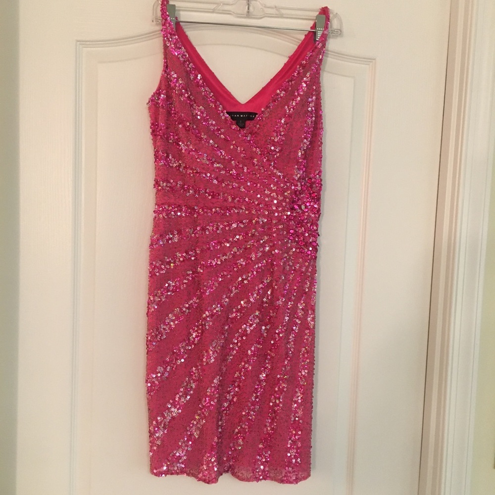Aidan Mattox Pink Sunburst Beaded Dress